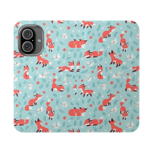 Whimsical fantasy animal phone case cover with a fox and bunny design