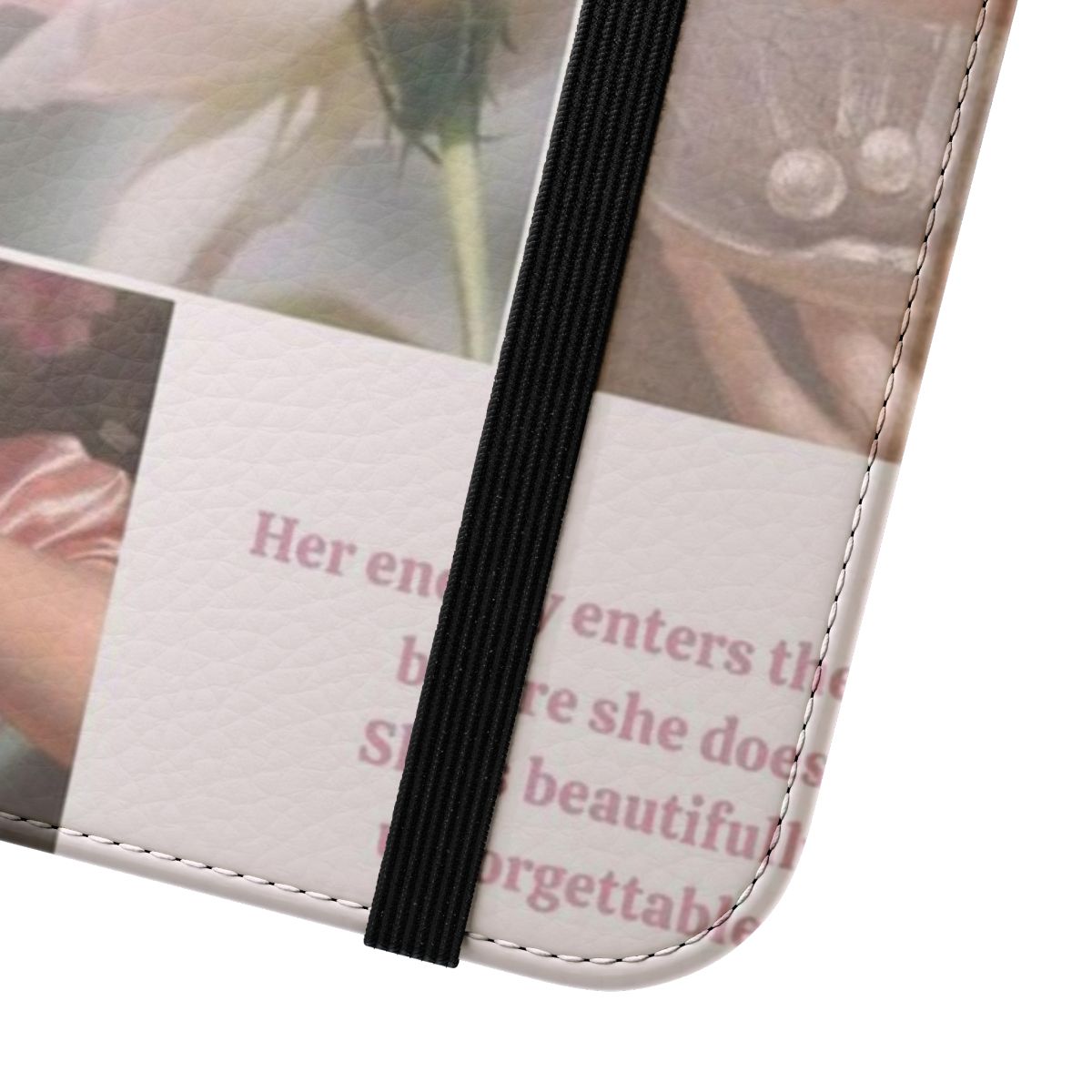 Elegant woman flip cover phone case featuring classical art and design - Close Up