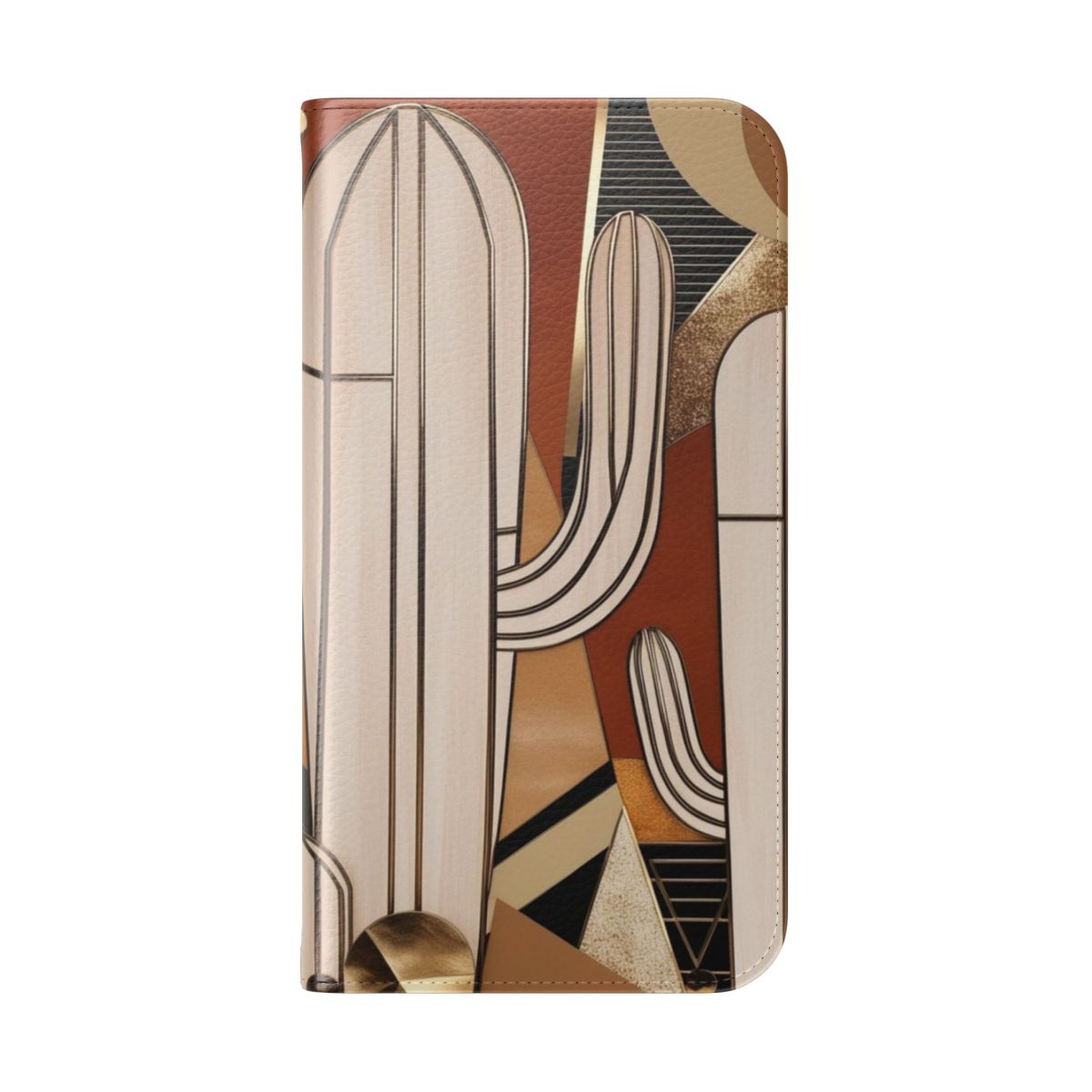 Colorful and abstract cactus and botanical design on a flip cover phone case. - Folded Back