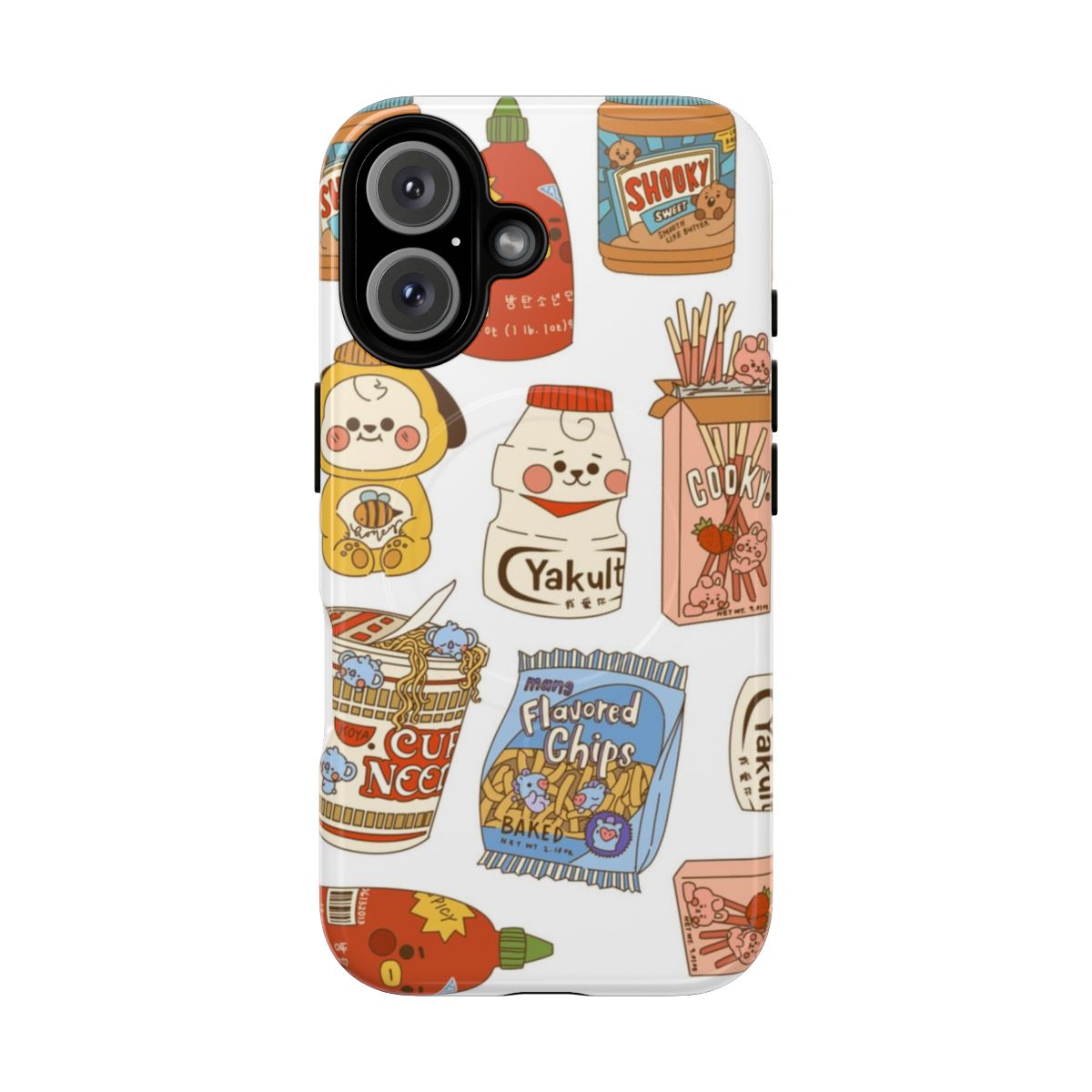 BTS-inspired phone case with magnetic closure and tough design featuring cute food art