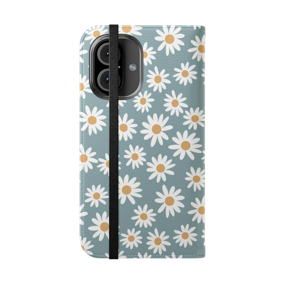 Retro floral daisy pattern design on a flip cover phone case - Folded Front