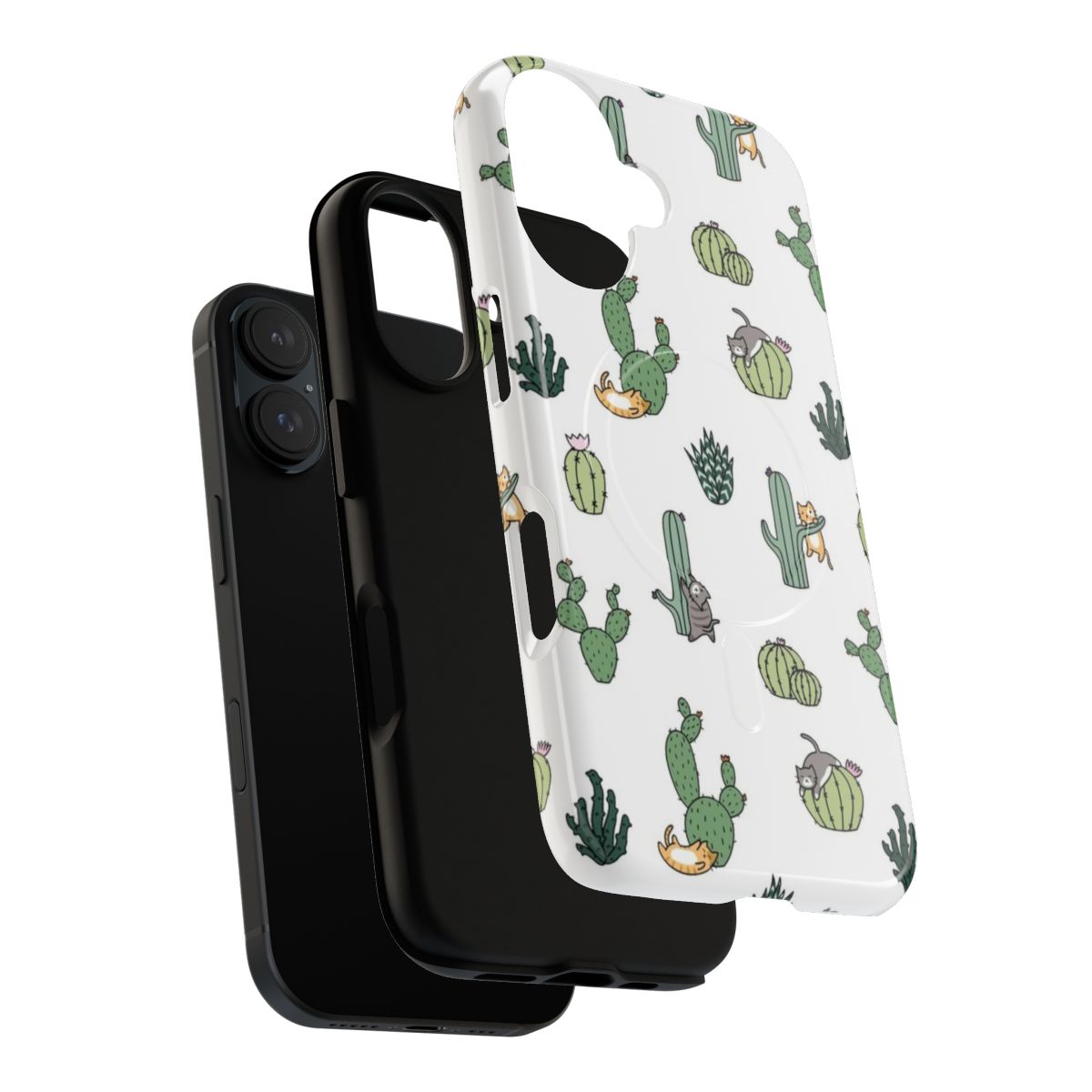 Cactus cat design on a durable, magnetic phone case - Layers