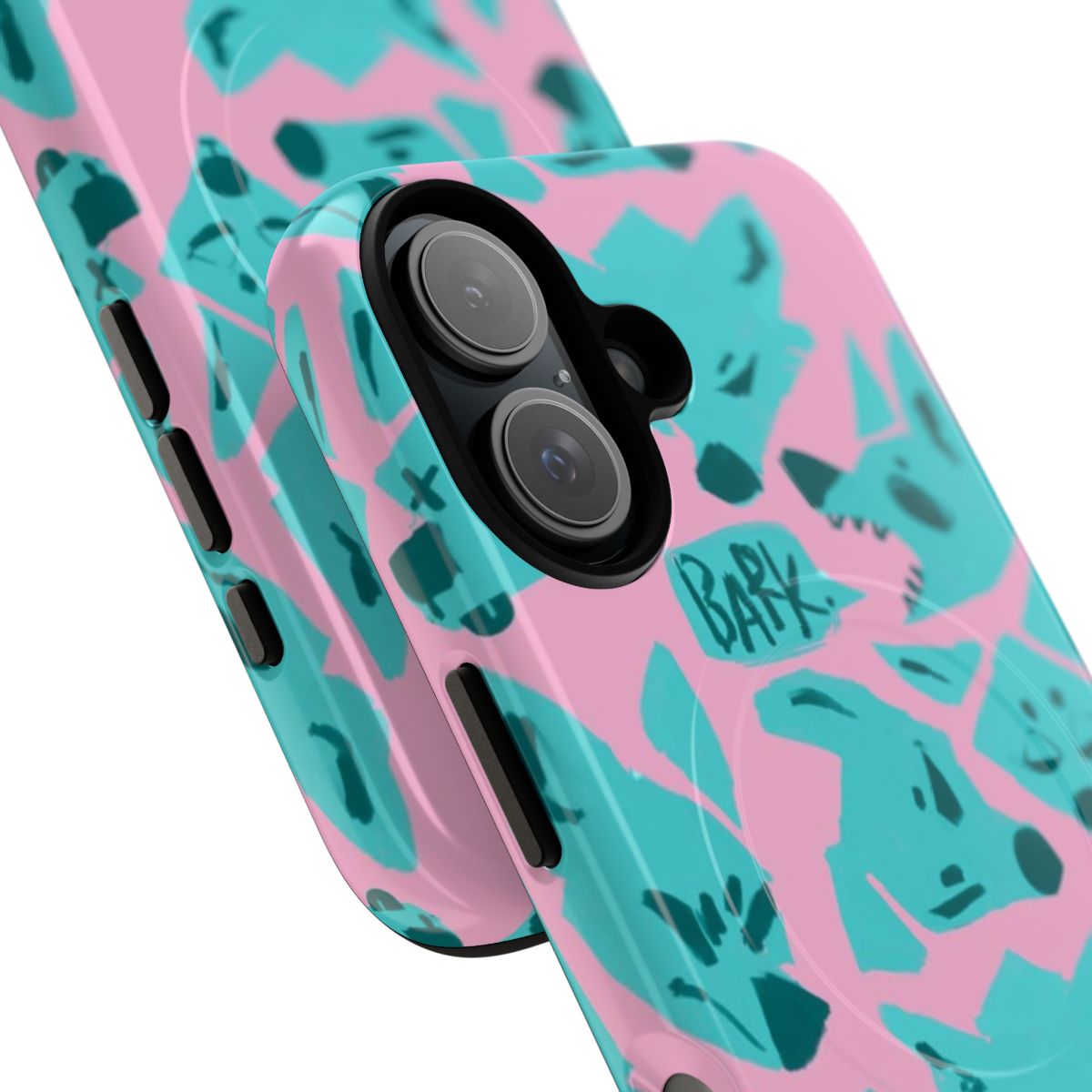 Pastel dog and wolf pattern design on a magnetic tough phone case - Detail