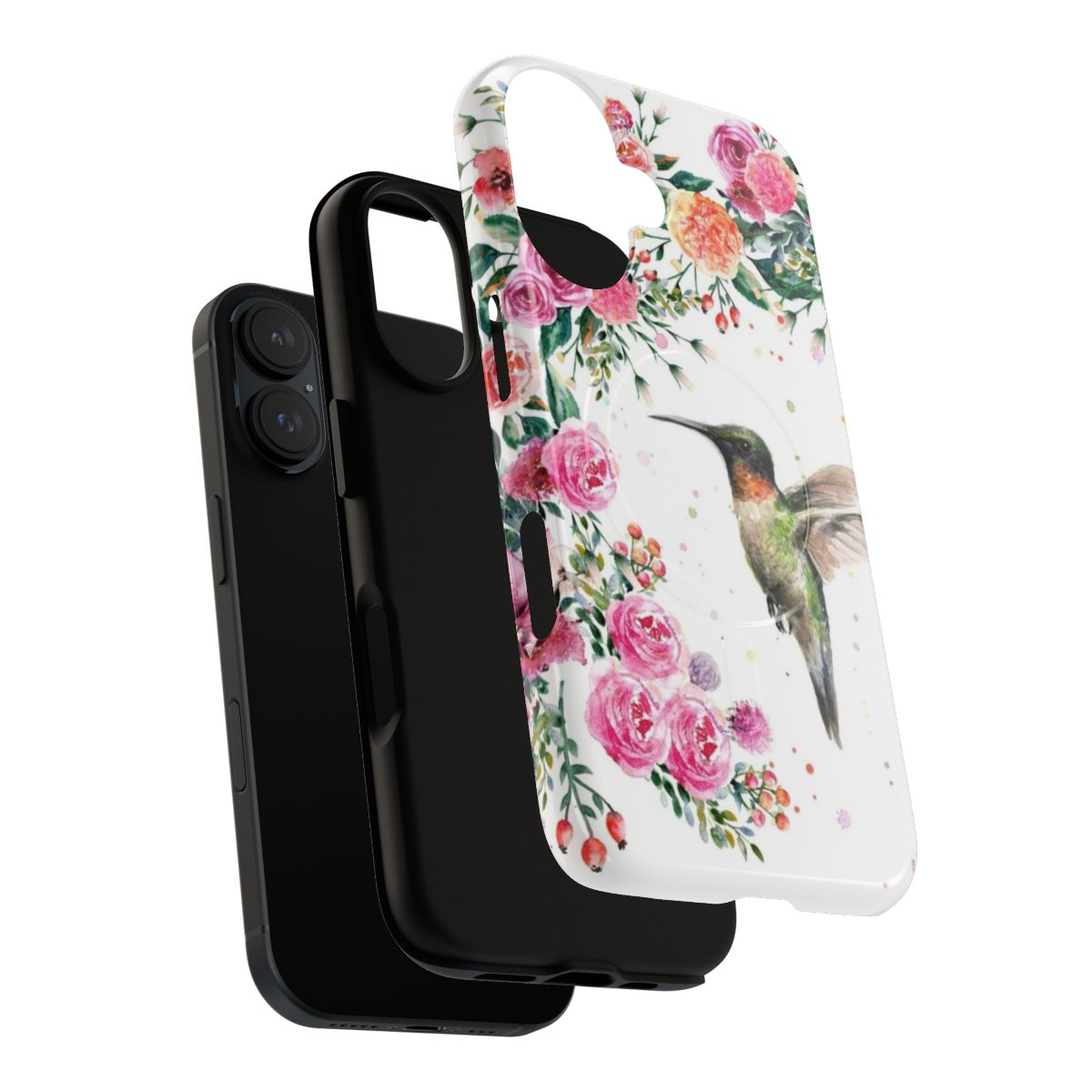 Artistic watercolor painting of a hummingbird on a smartphone case - Layers