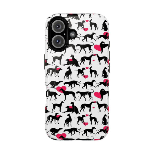 Magnetic tough phone case with greyhound dog and heart patterns