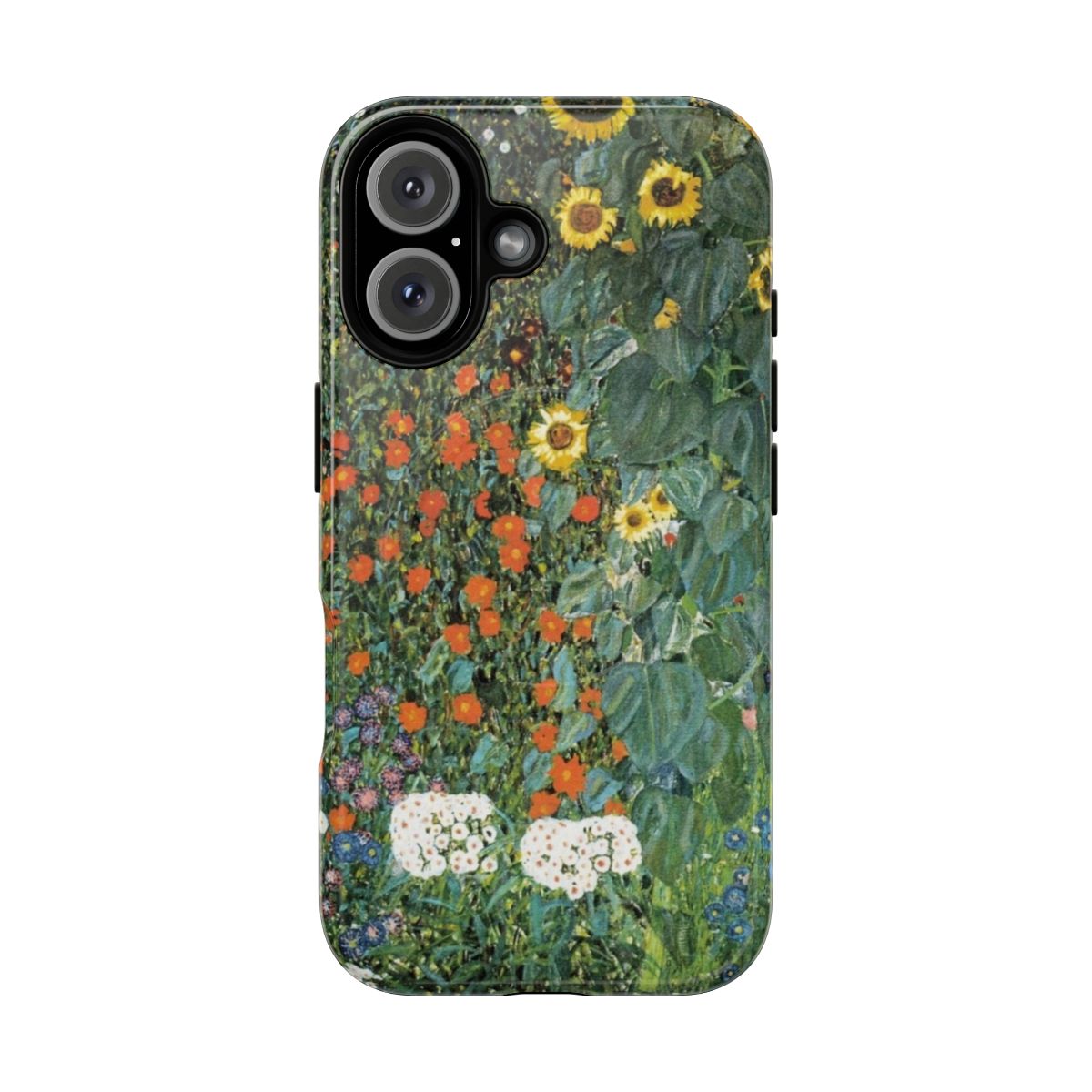 Artistic phone case featuring a vibrant sunflower design inspired by the work of Gustav Klimt