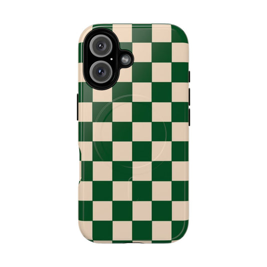 Retro Checked Checkerboard Pattern Phone Case in Dark Green and White