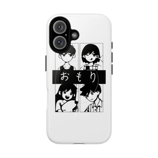 Omori-inspired magnetic tough phone case with characters Kel, Aubrey, and Hero