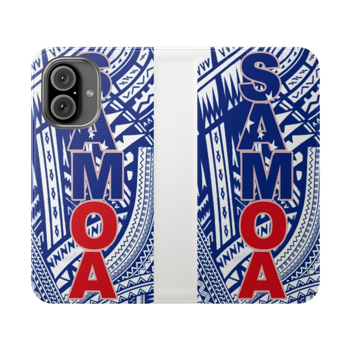 Samoa-inspired flip phone case with a vibrant Polynesian design