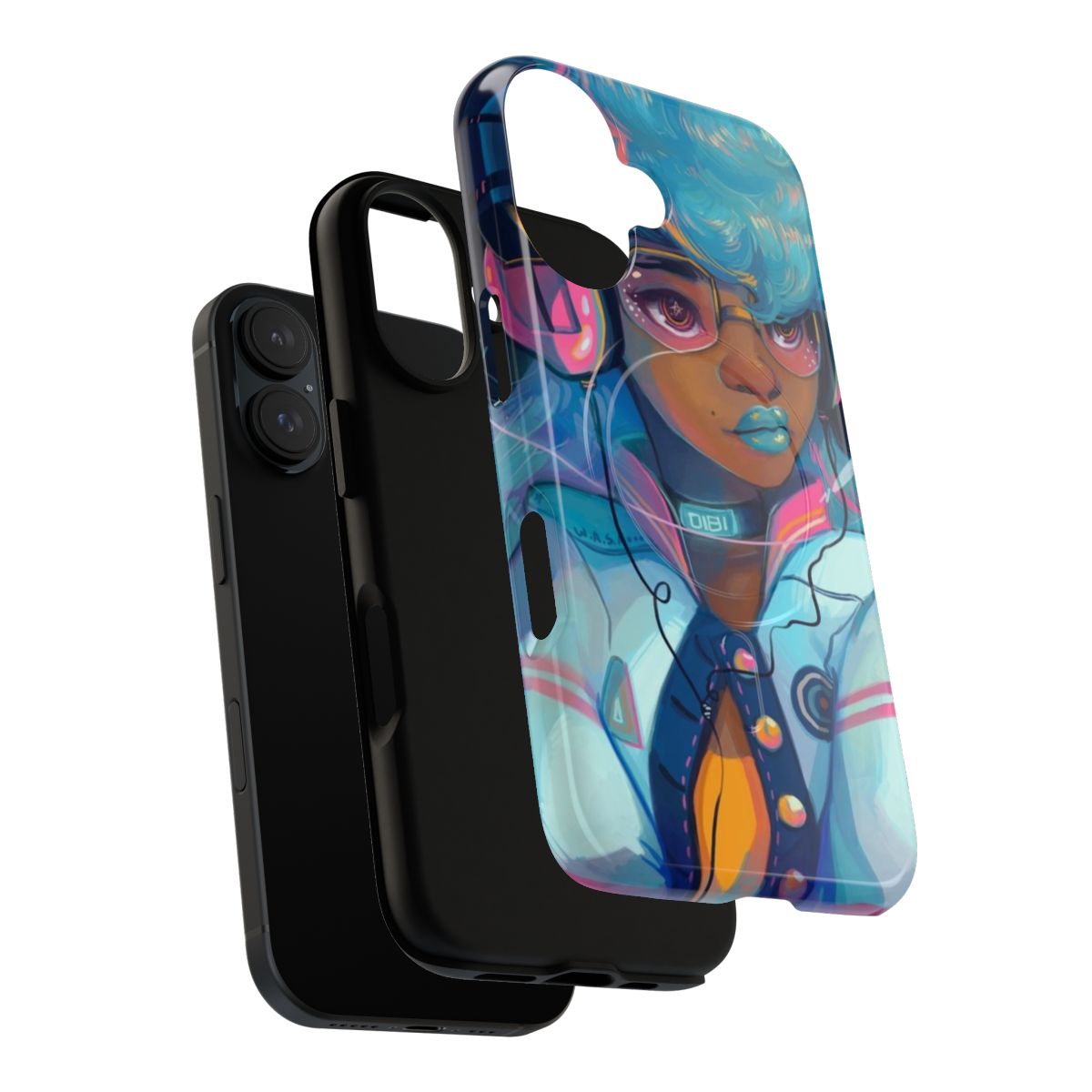 Personalized space-themed phone case with a magnetic closure and a tough, durable design. - Layers