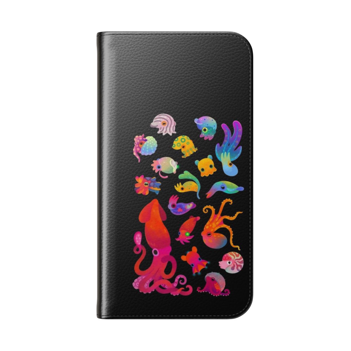 Cephalopod-themed phone case featuring various marine life designs - Folded Back