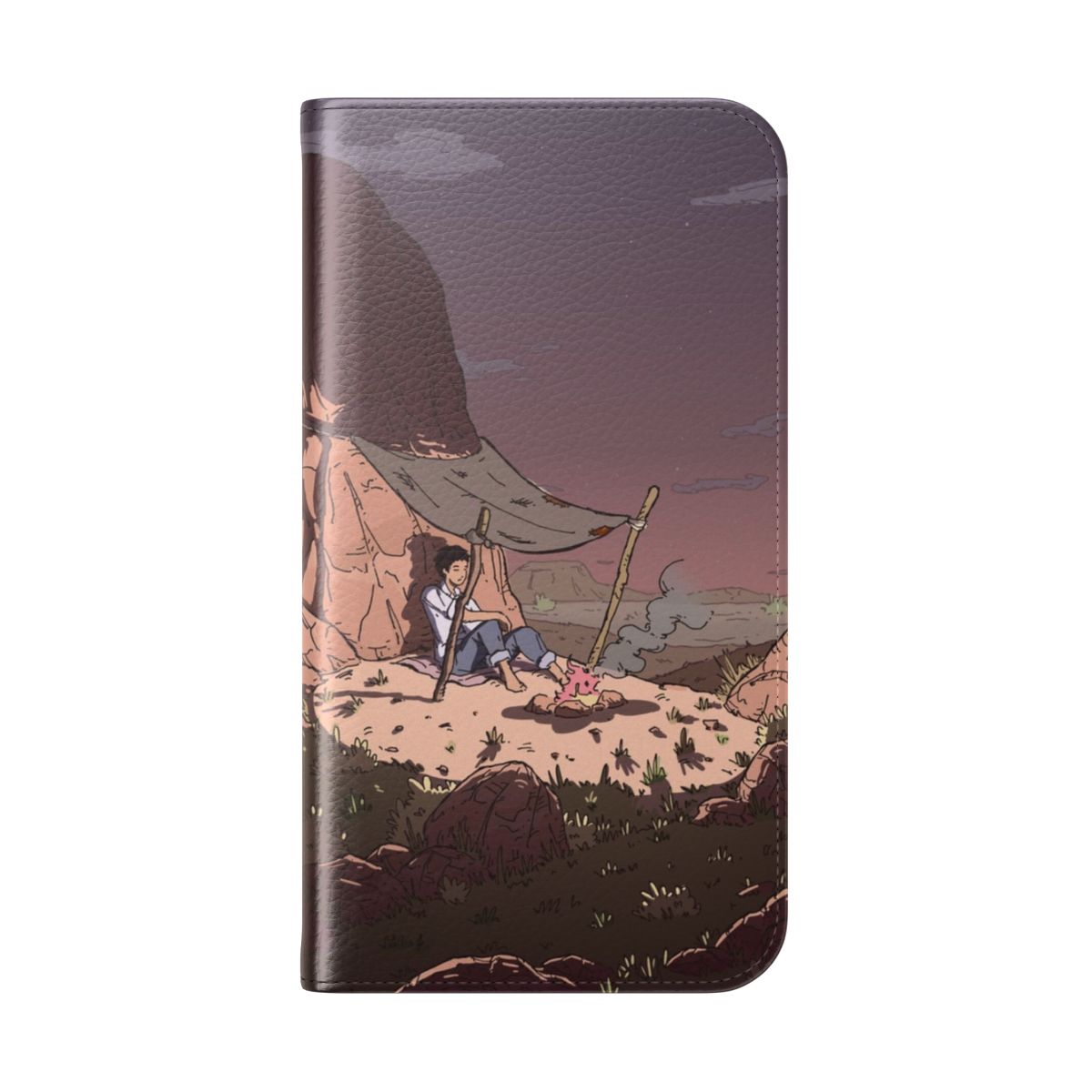 Flip cover phone case with desert landscape design - Folded Back