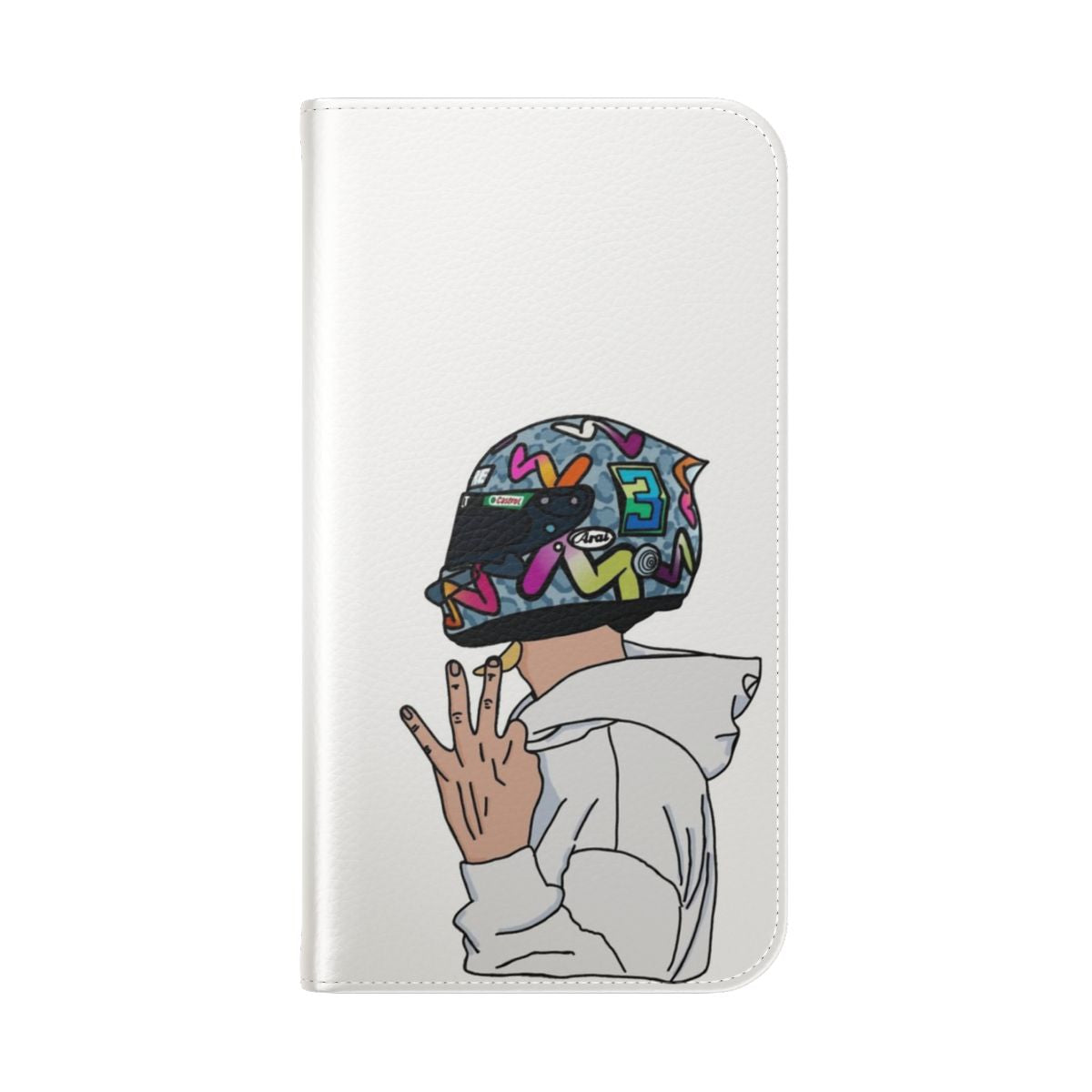 A stylish phone case featuring the number 3 and a design inspired by Formula 1 driver Daniel Ricciardo. - Folded Back