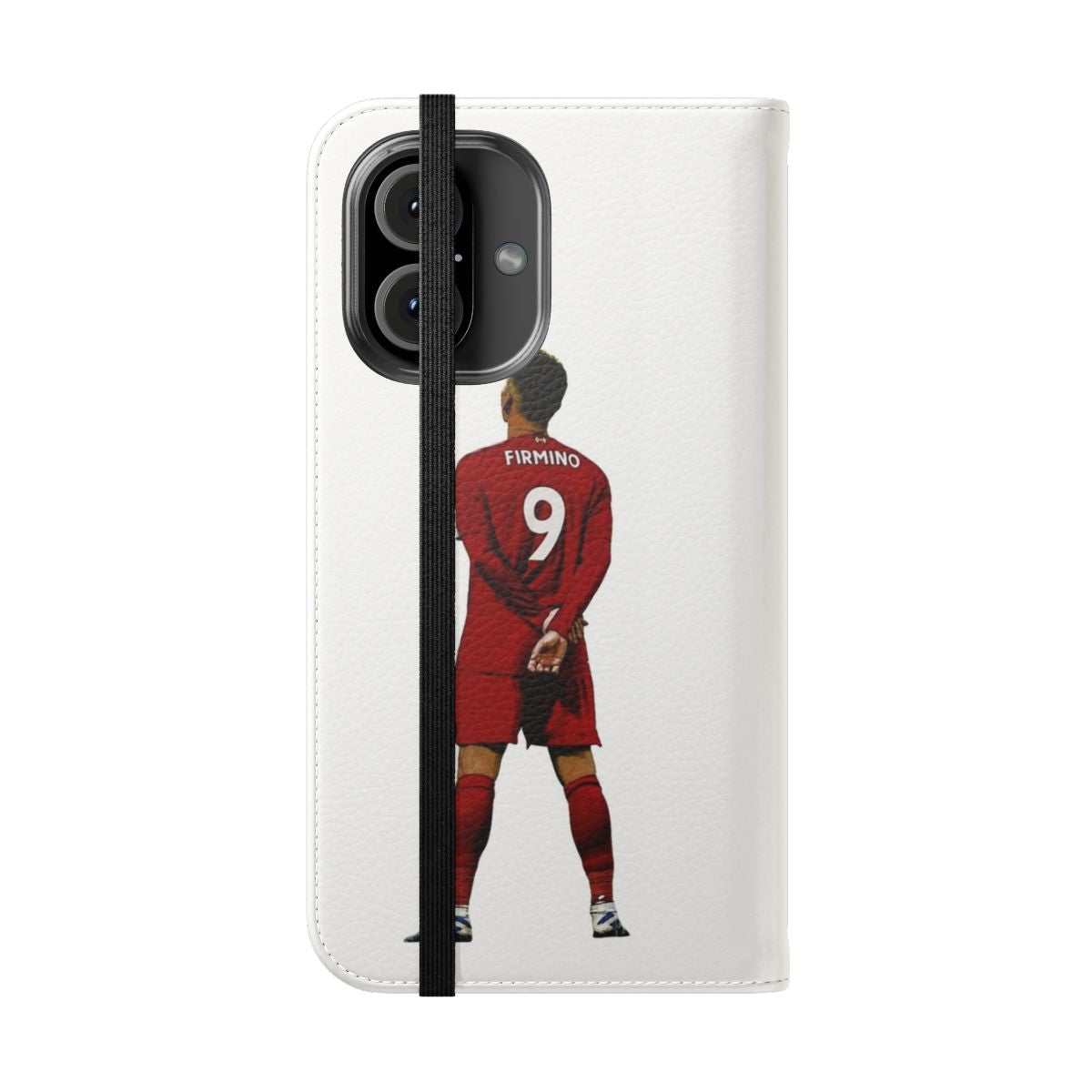 Roberto Firmino celebrating a goal for Liverpool FC, captured on a flip cover phone case - Folded Front