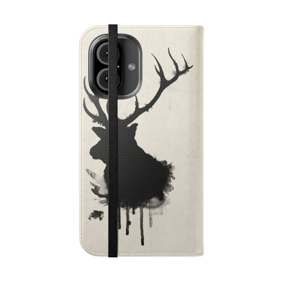 Watercolor elk design on a rustic phone case - Folded Front