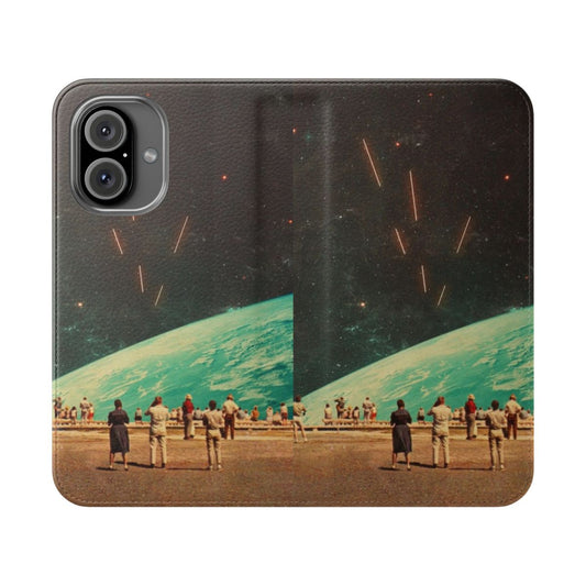 Vintage, retro, surreal collage design on a protective flip cover phone case