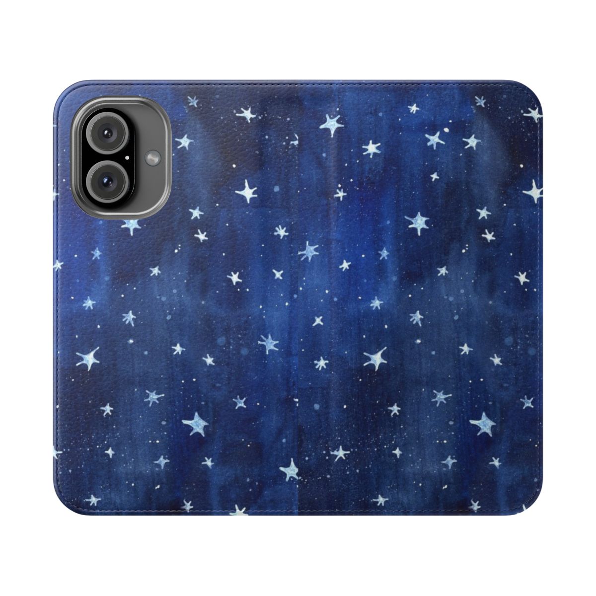 Flip phone case with a starry night watercolor illustration