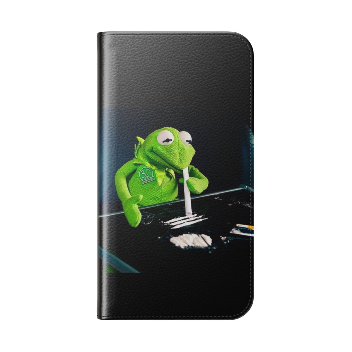 Kermit the Frog inspired flip cover phone case with vibrant green color and cute frog design - Folded Back