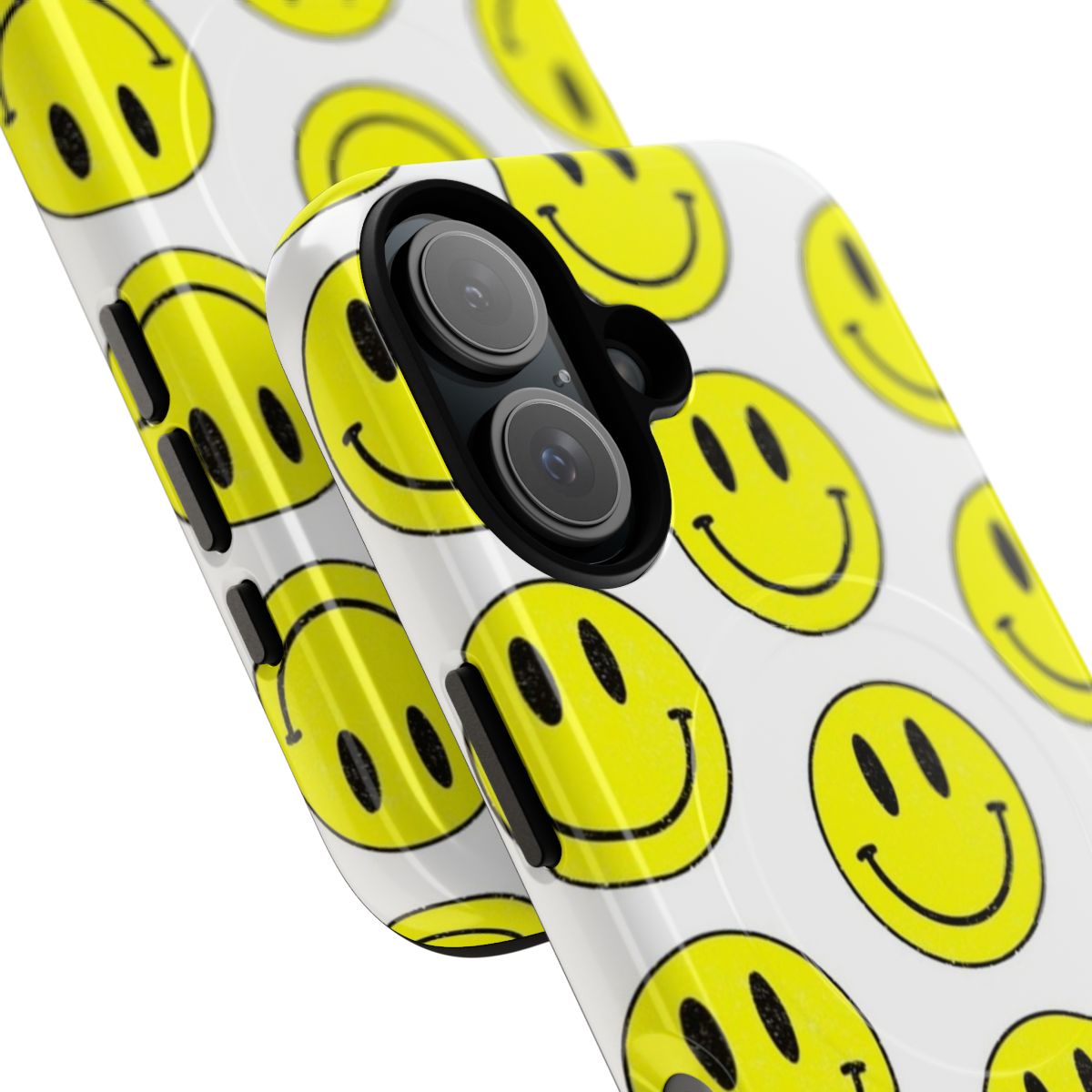 Colorful smiley face design on a magnetic shockproof phone case - Detail