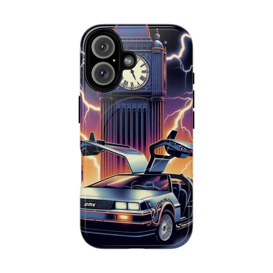 Retro-inspired magnetic tough phone case featuring the iconic DeLorean time machine from the 1980s sci-fi classic.