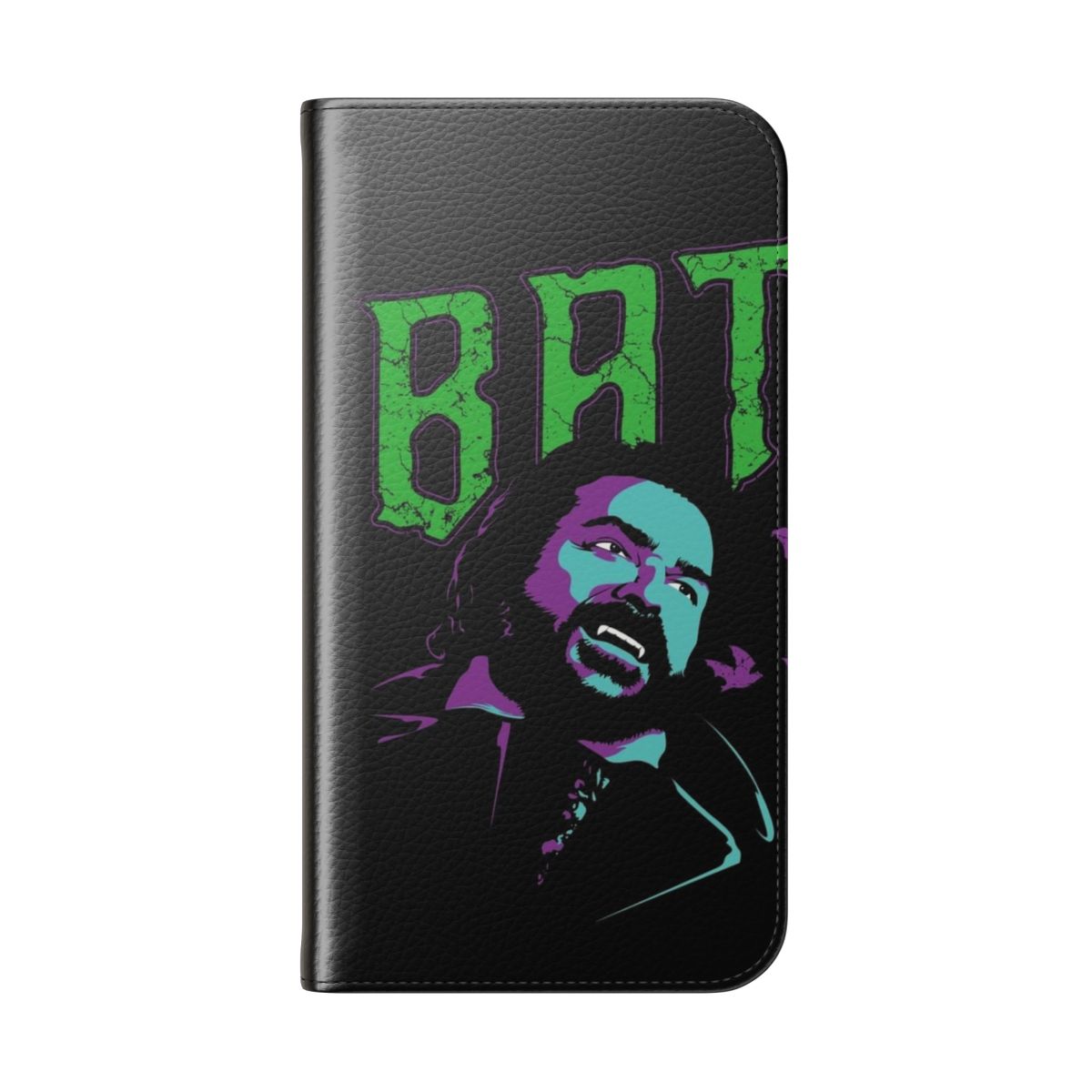 Flip cover phone case with a vampire bat design - Folded Back