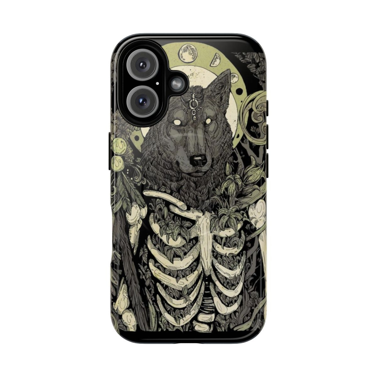 Magnetic tough phone case featuring a dark wolf skull design