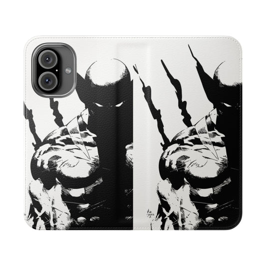 Flip cover phone case featuring a superhero-inspired design