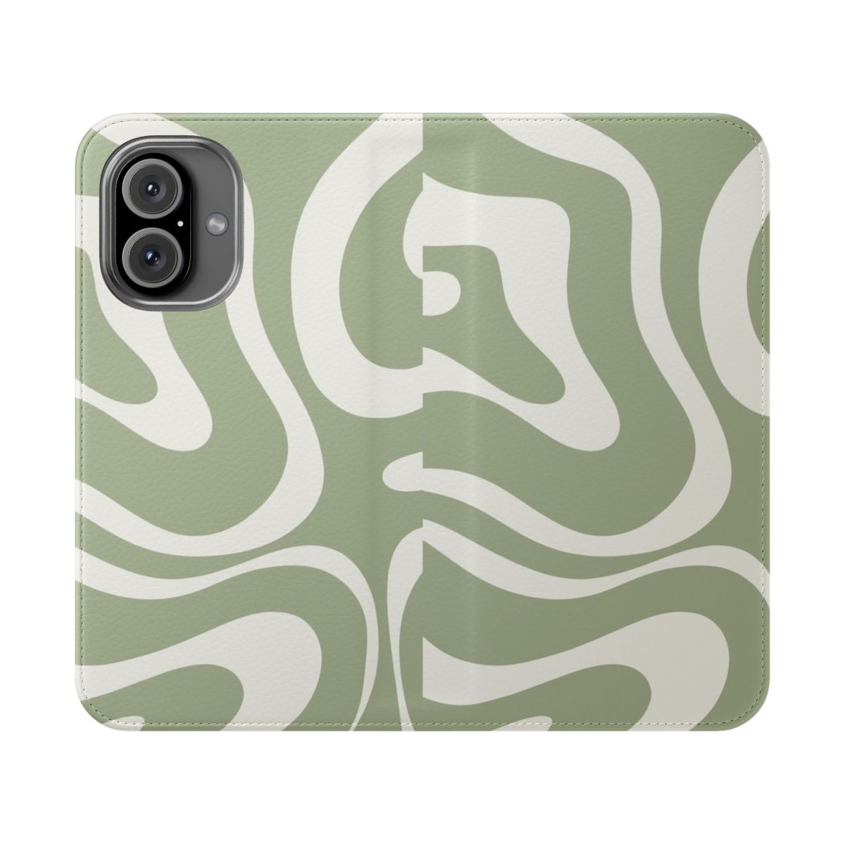 Muted sage green abstract pattern on a modern, trendy flip cover phone case