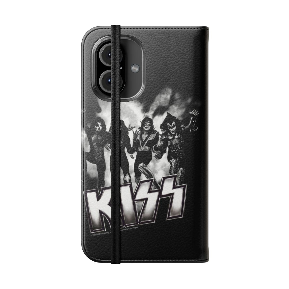 Black and white flip phone case featuring the KISS "Destroyer" logo - Folded Front