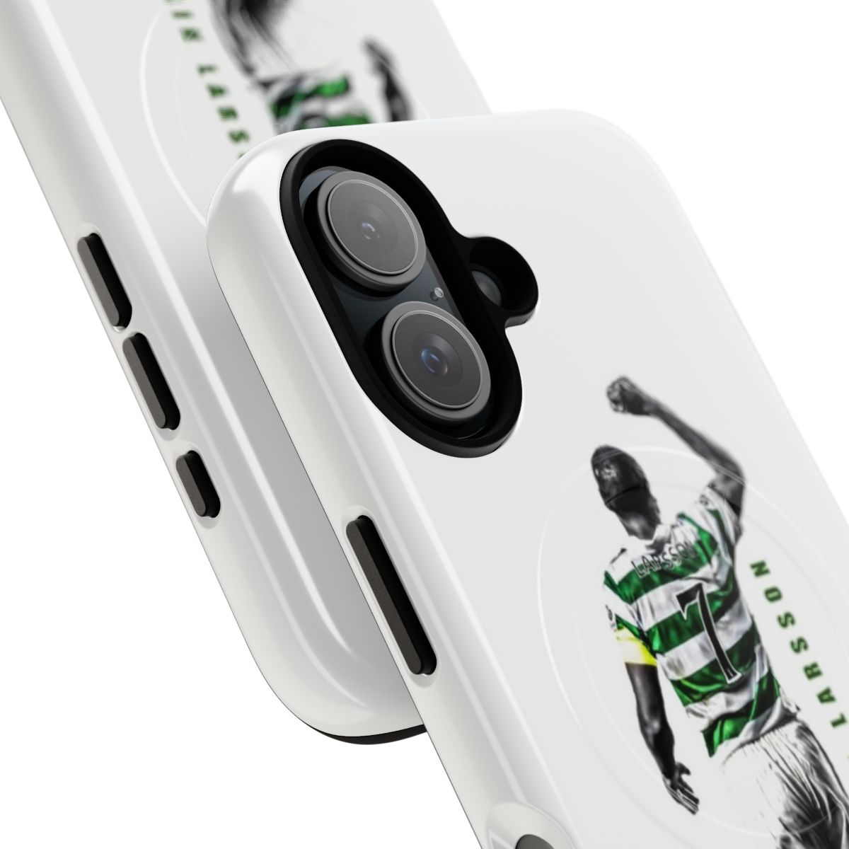 Magnetic Celtic Football Club phone case featuring custom artwork of Celtic legend Henrik Larsson - Detail