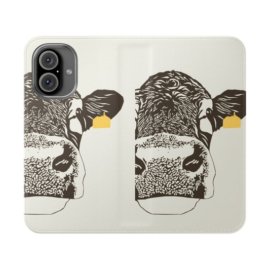 A stylish flip phone case featuring a lovely cow print design.