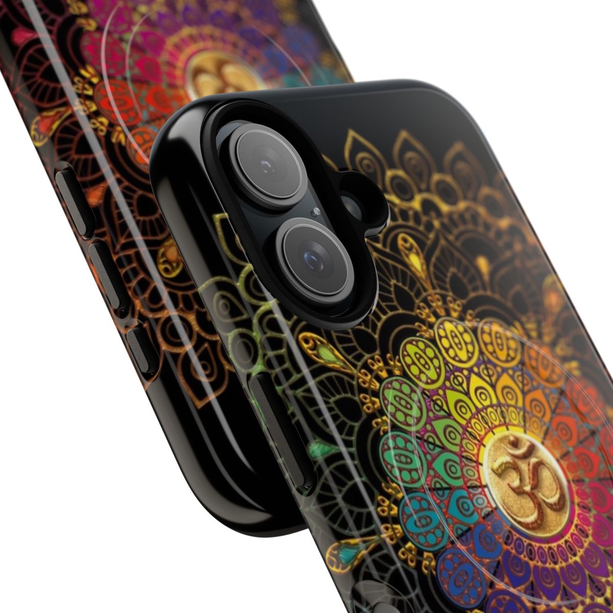 Colorful mandala phone case with lotus flower and om symbol - Detail