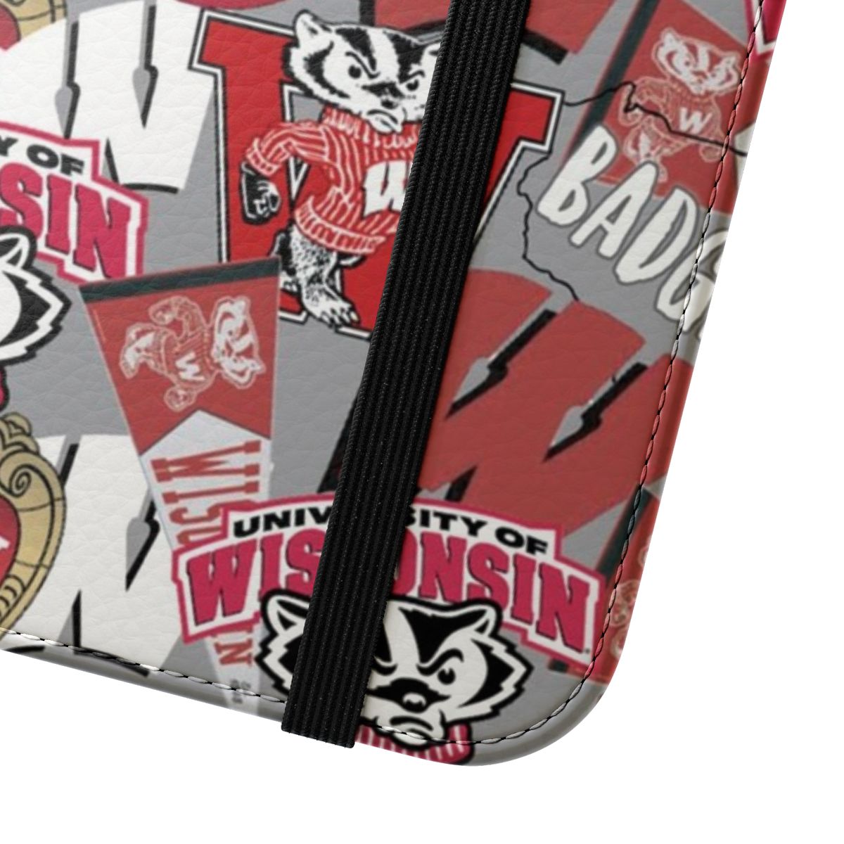 University of Wisconsin Badgers phone case featuring the team colors and logo - Close Up