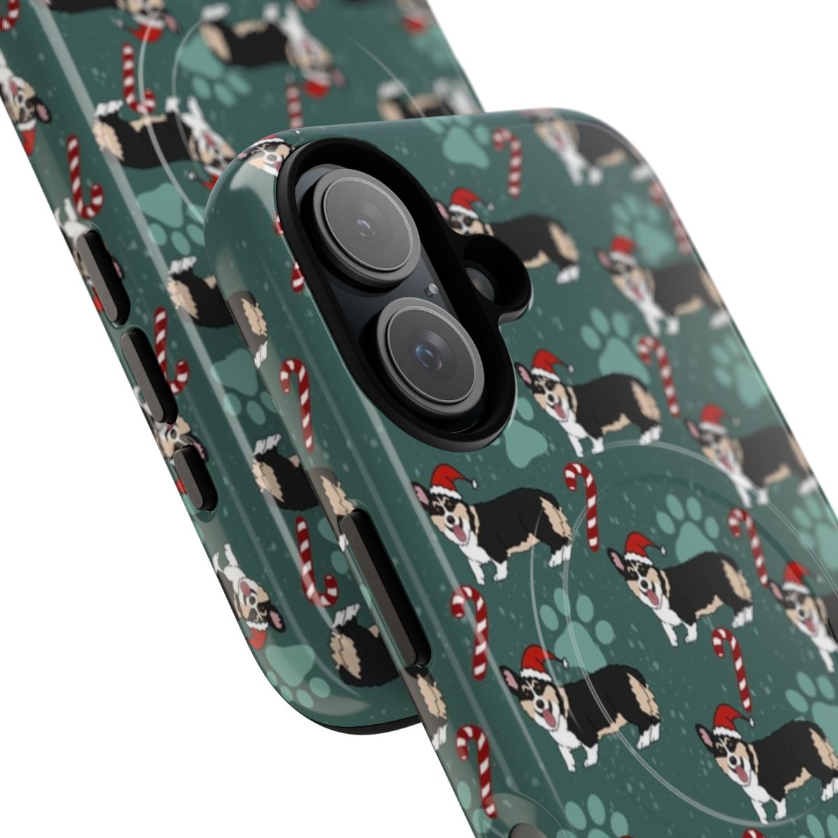 Magnetic phone case with a festive corgi pattern design - Detail