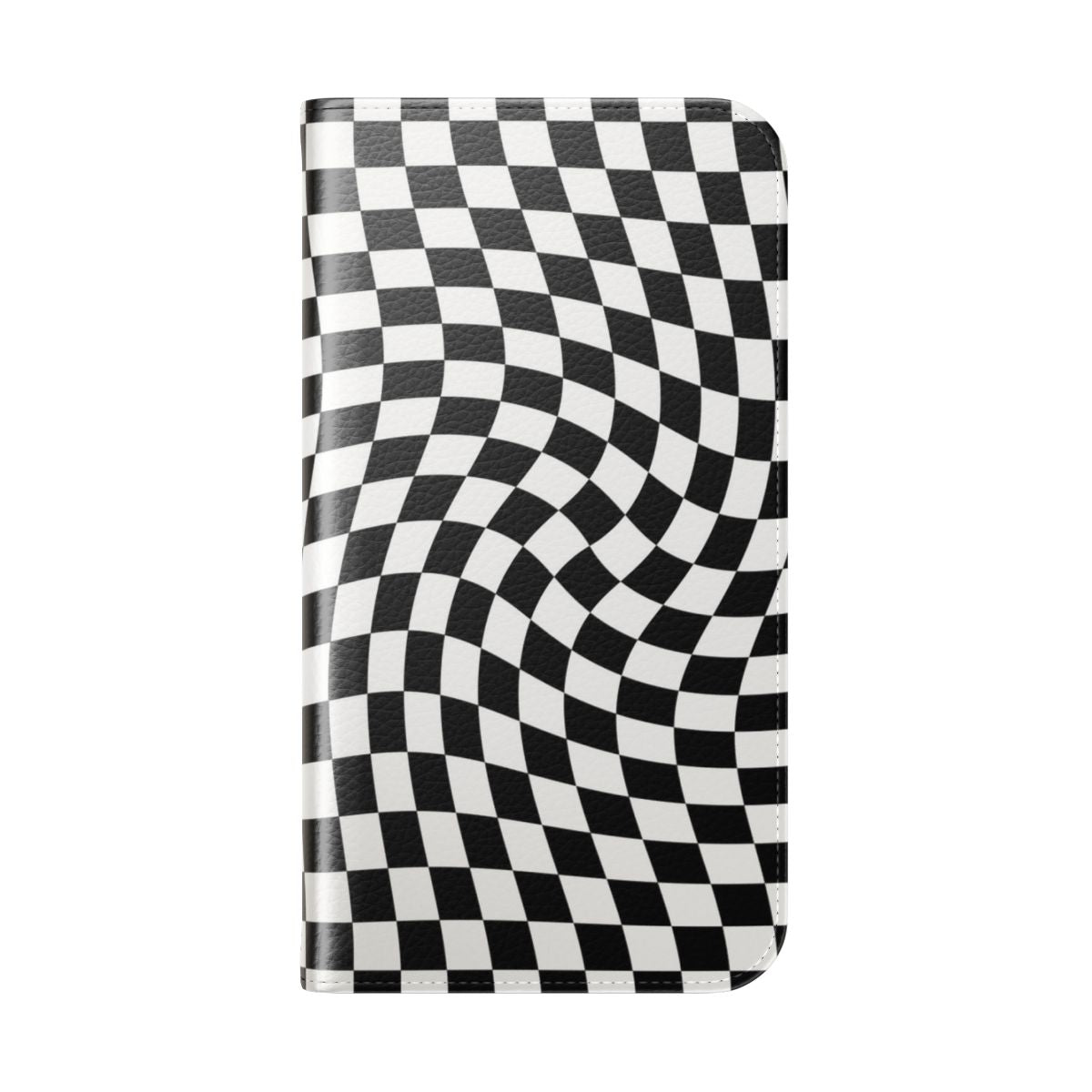 A black flip phone case with a retro checkered pattern design - Folded Back