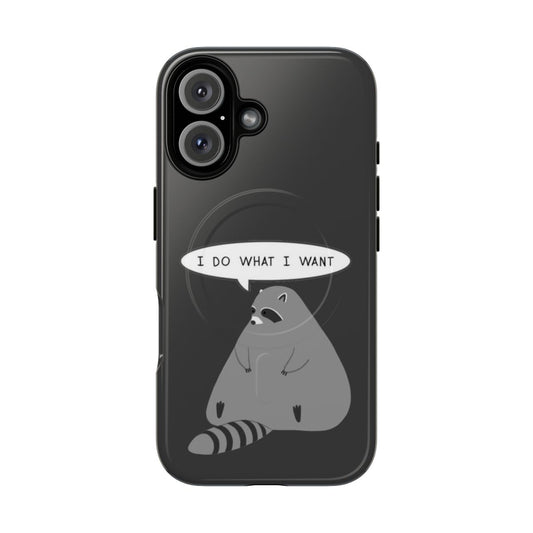 Chubby melting raccoon sitting design on a magnetic tough phone case