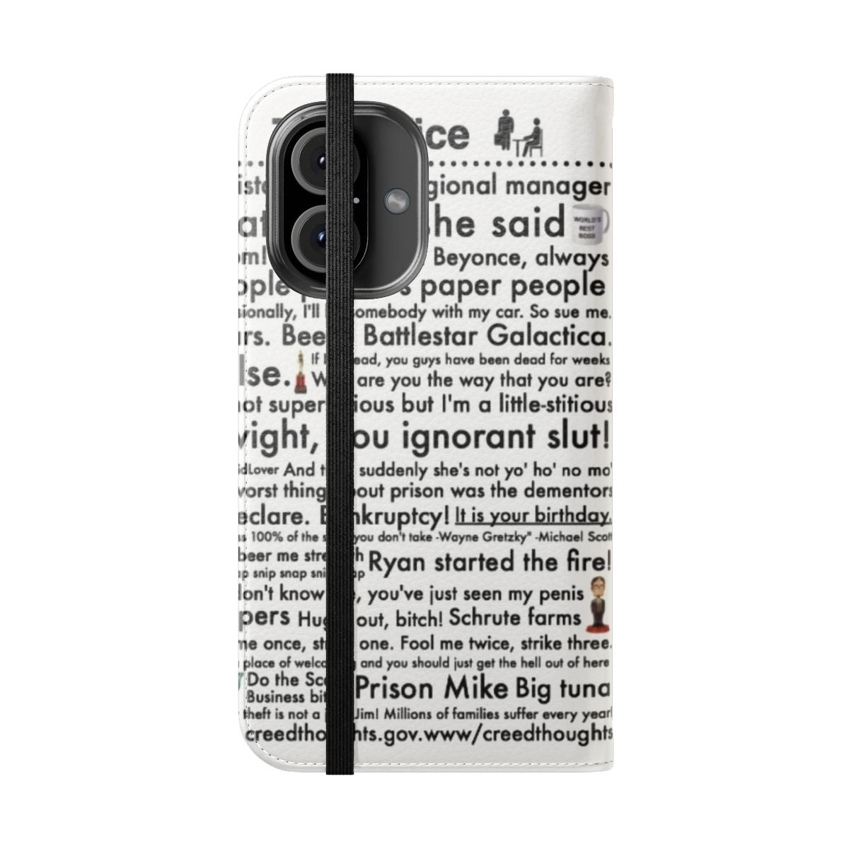 Flip cover phone case with quotes from the popular TV show The Office - Folded Front