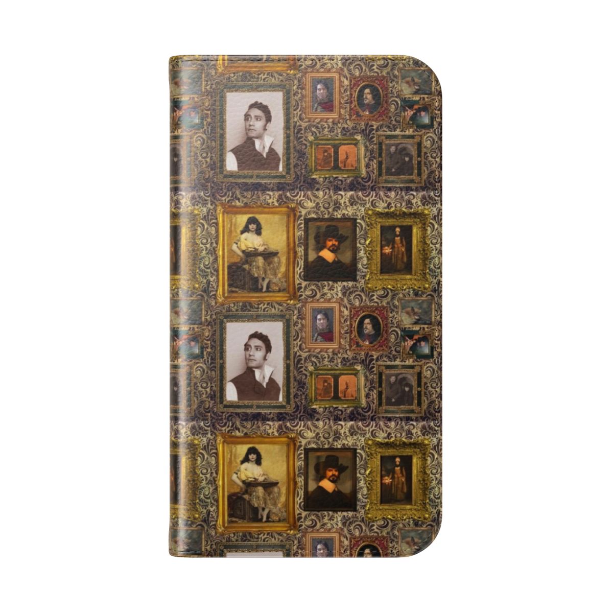 Flip cover phone case featuring portraits of beloved "What We Do in the Shadows" vampire characters - Folded Back