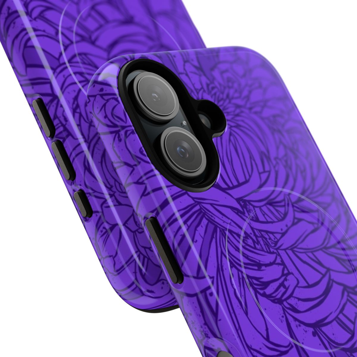 Vibrant Pantone Ultra Violet 2018 color themed phone case with floral and nature-inspired design - Detail