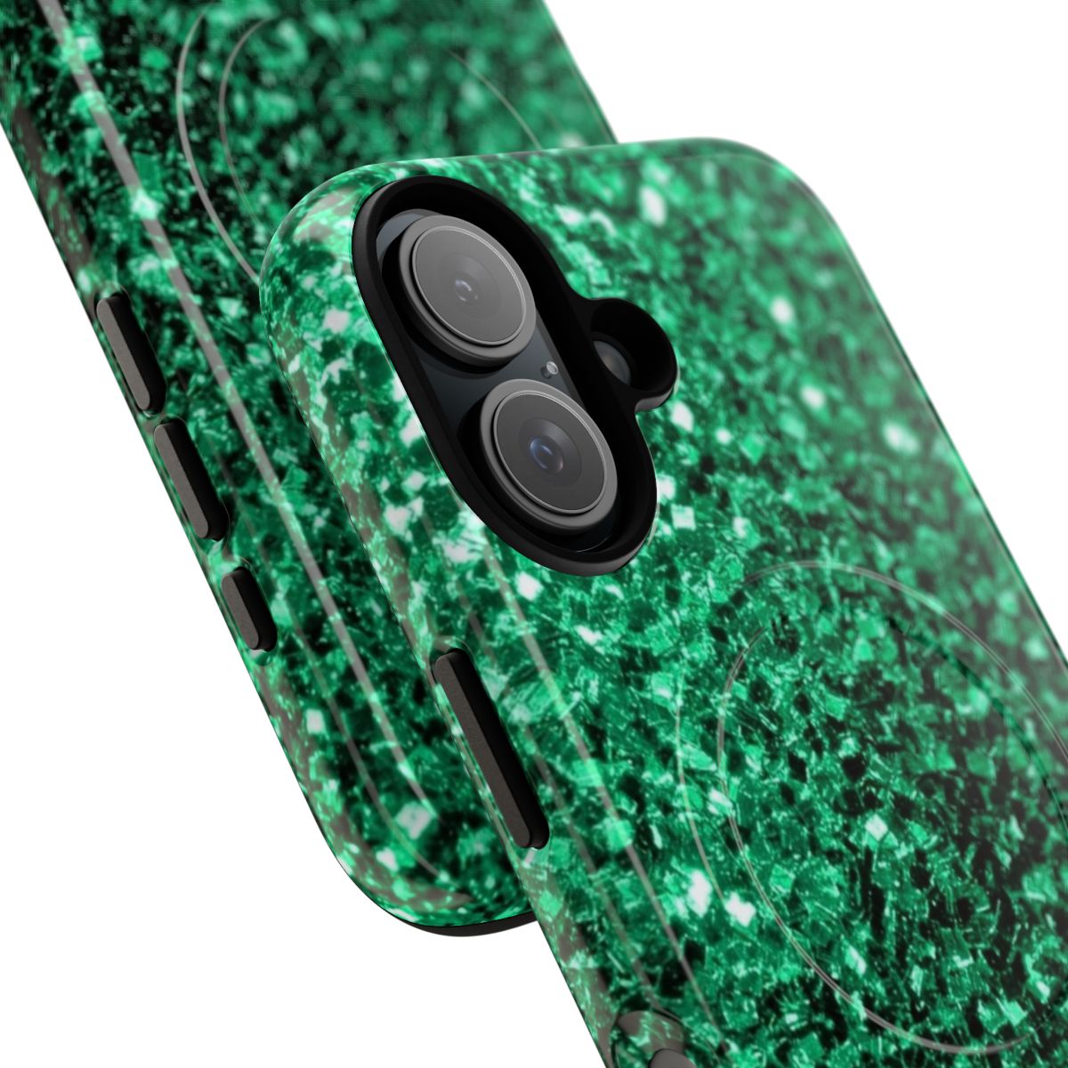 Emerald green faux glitter sparkles phone case - Detail