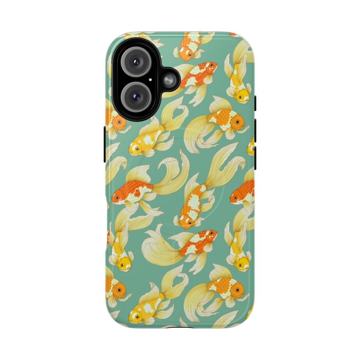 Goldfish-themed magnetic tough phone case with flowing, swimming goldfish design