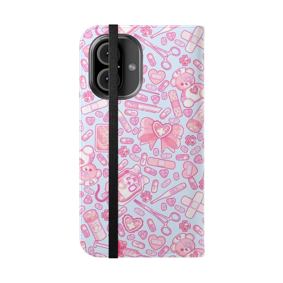 Pastel goth phone case with creepy cute and kawaii horror medical aesthetic design - Folded Front