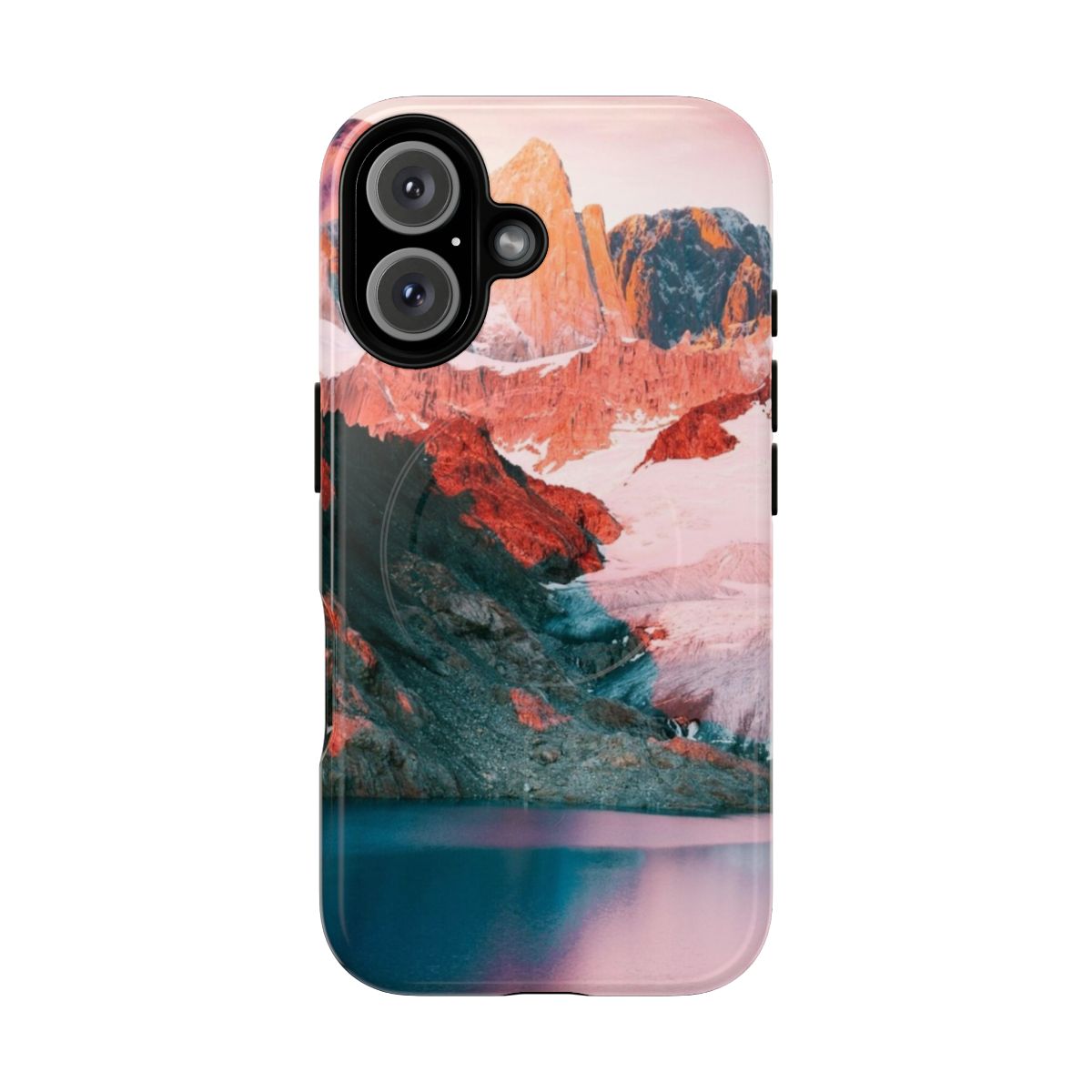 Colourful phone case featuring a digital collage design of the planet Mars and its moons.