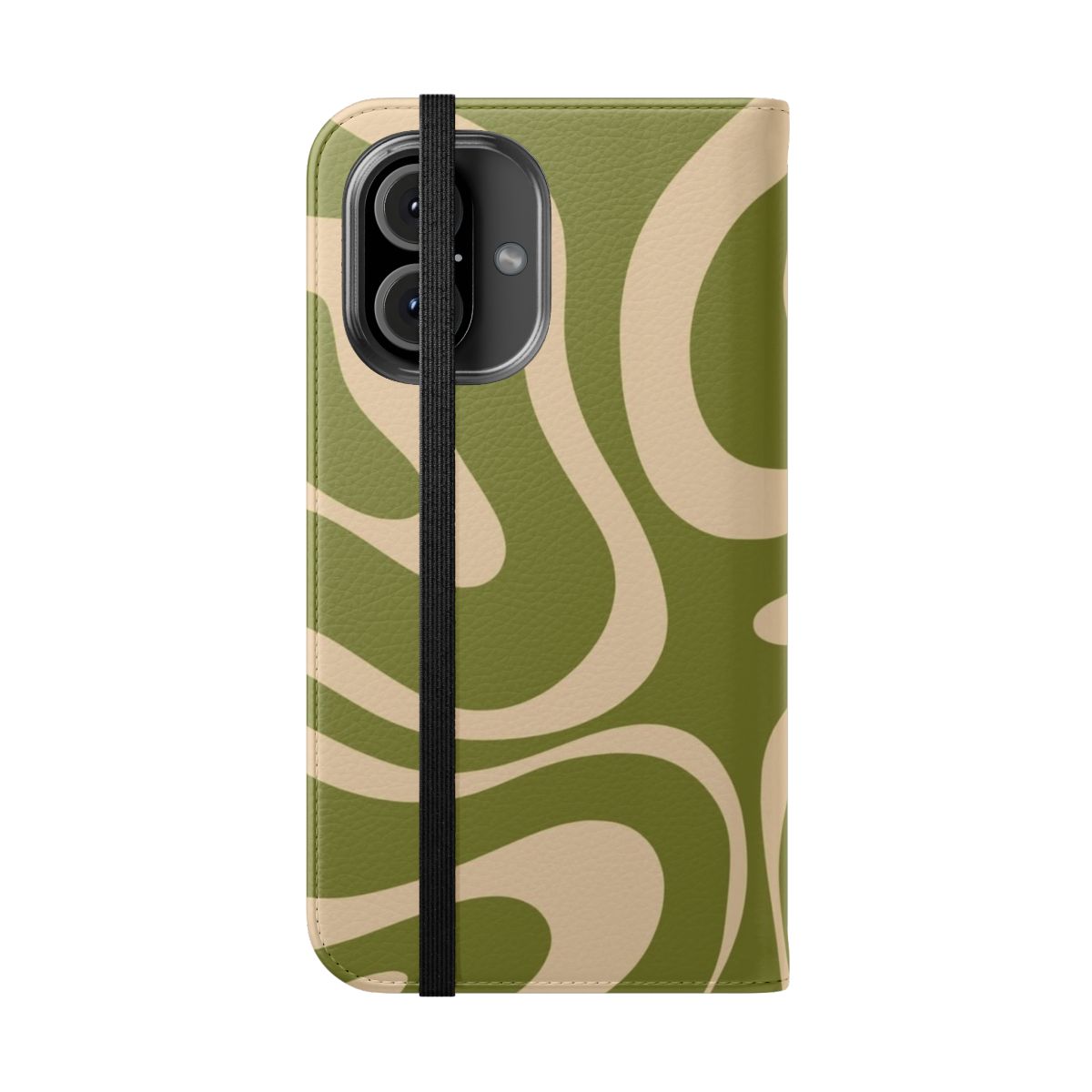 Mid-mod olive green and beige abstract pattern flip phone case - Folded Front