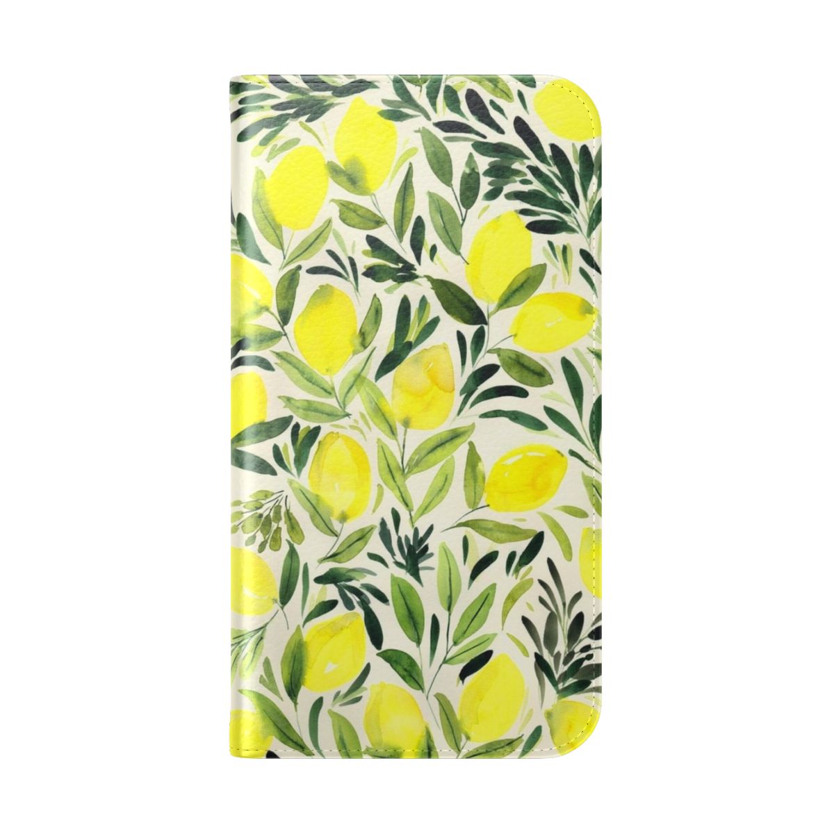 Lemon watercolor design on a cream white flip cover phone case - Folded Back