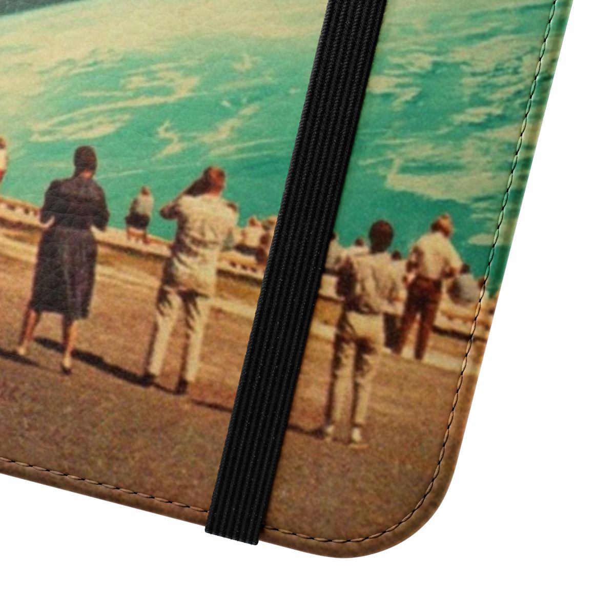 Vintage, retro, surreal collage design on a protective flip cover phone case - Close Up