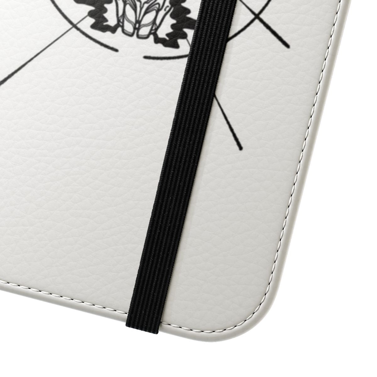 Flip phone case with occult design featuring skull, horns, and dark elements - Close Up