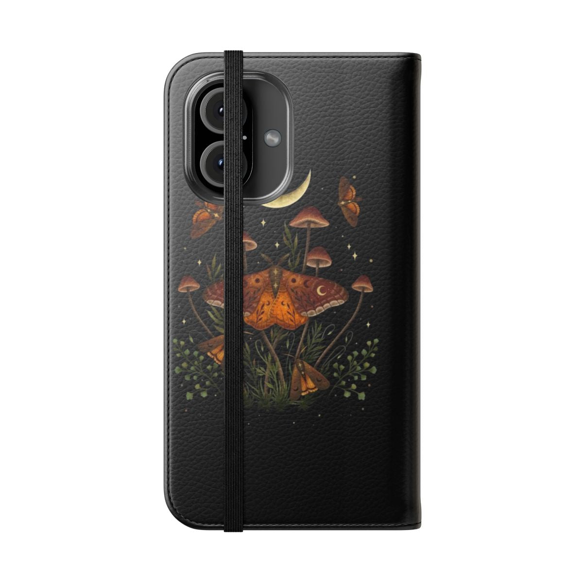 Autumn nature moth flip cover phone case with rustic and moon design - Folded Front