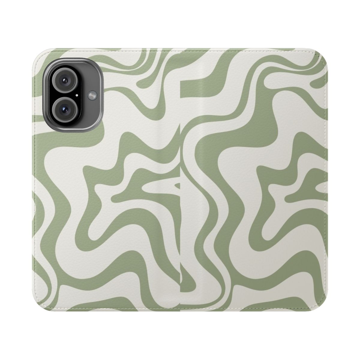 Stylish abstract phone case in a vintage-inspired sage green and white swirl pattern