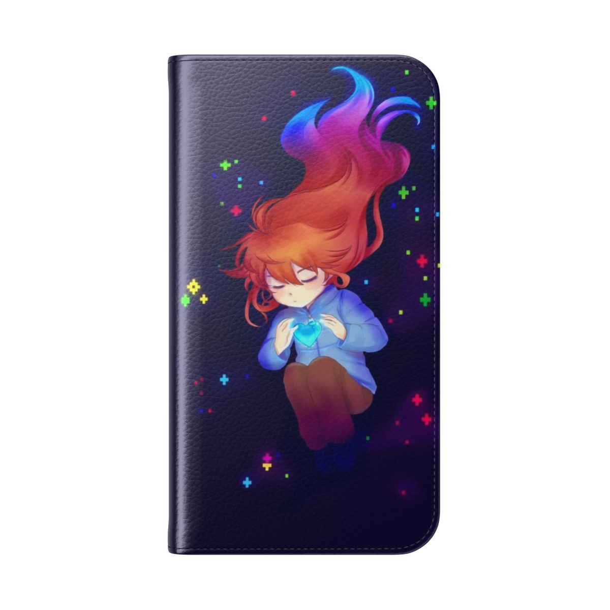 Flip cover phone case featuring the beloved character Madeline from the Celeste game - Folded Back